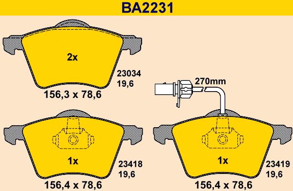 Barum BA2231 - Bremžu uzliku kompl., Disku bremzes autodraugiem.lv