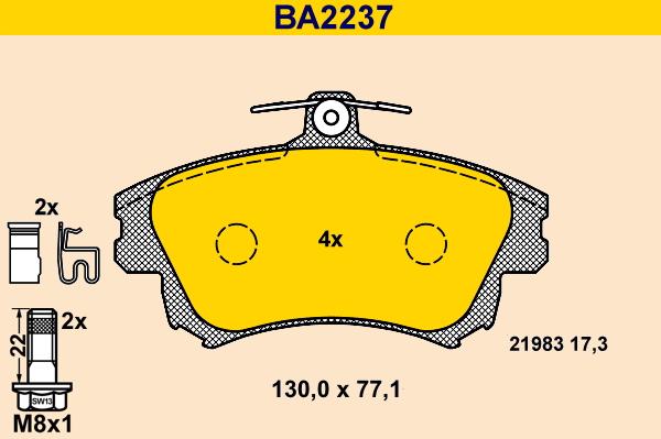 Barum BA2237 - Bremžu uzliku kompl., Disku bremzes autodraugiem.lv