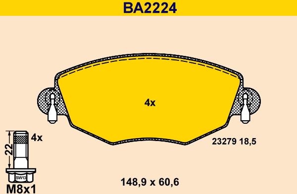 Barum BA2224 - Bremžu uzliku kompl., Disku bremzes autodraugiem.lv