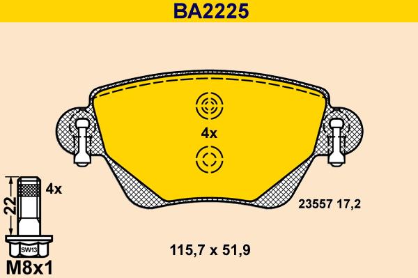 Barum BA2225 - Bremžu uzliku kompl., Disku bremzes autodraugiem.lv