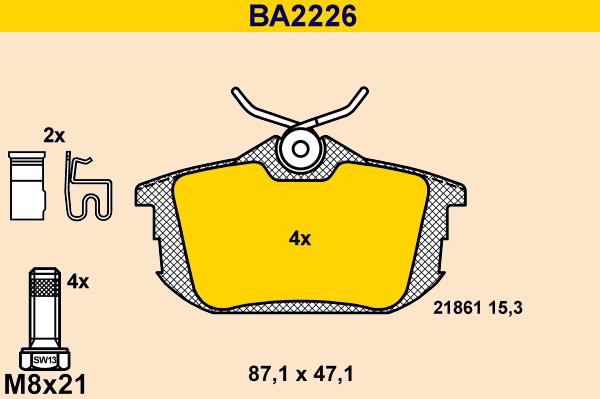 Barum BA2226 - Bremžu uzliku kompl., Disku bremzes autodraugiem.lv