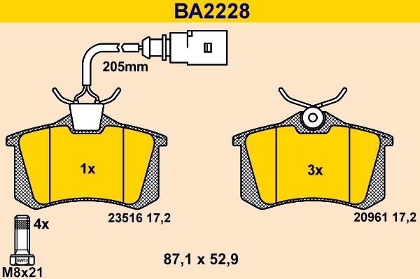 Barum BA2228 - Bremžu uzliku kompl., Disku bremzes autodraugiem.lv