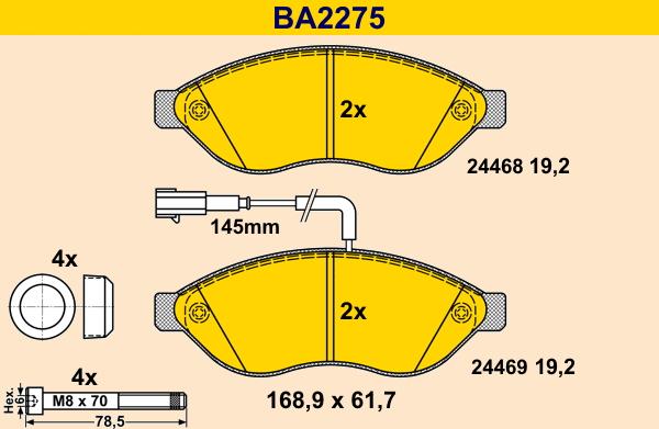 Barum BA2275 - Bremžu uzliku kompl., Disku bremzes autodraugiem.lv