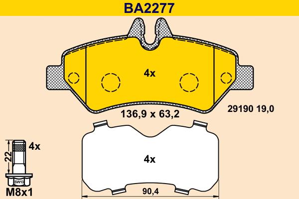 Barum BA2277 - Bremžu uzliku kompl., Disku bremzes autodraugiem.lv