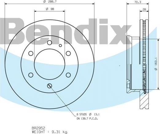 BENDIX BR2952 - Bremžu diski autodraugiem.lv