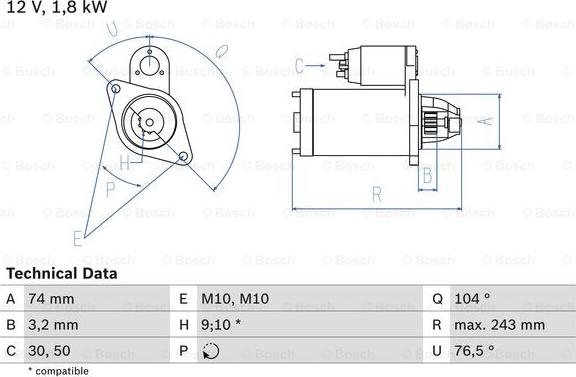 BOSCH 0 986 018 680 - Starteris autodraugiem.lv