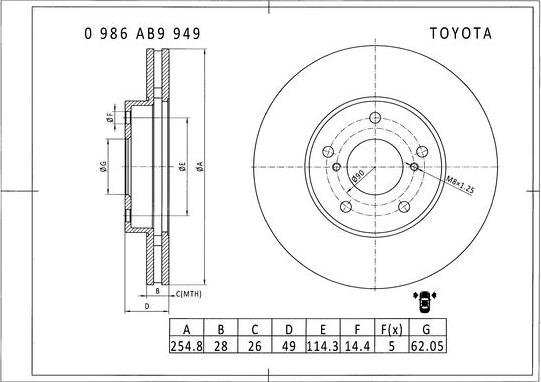 BOSCH 0 986 AB9 949 - Bremžu diski autodraugiem.lv