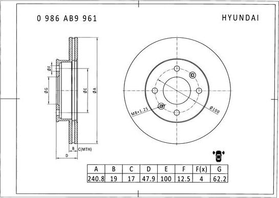 BOSCH 0 986 AB9 961 - Bremžu diski autodraugiem.lv