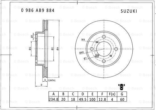 BOSCH 0 986 AB9 884 - Bremžu diski autodraugiem.lv