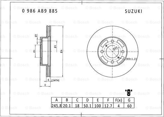 BOSCH 0 986 AB9 885 - Bremžu diski autodraugiem.lv