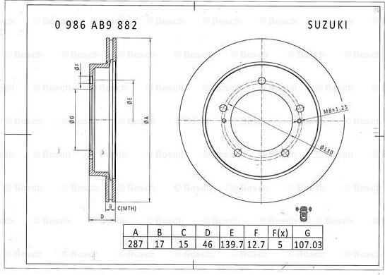 BOSCH 0 986 AB9 882 - Bremžu diski autodraugiem.lv