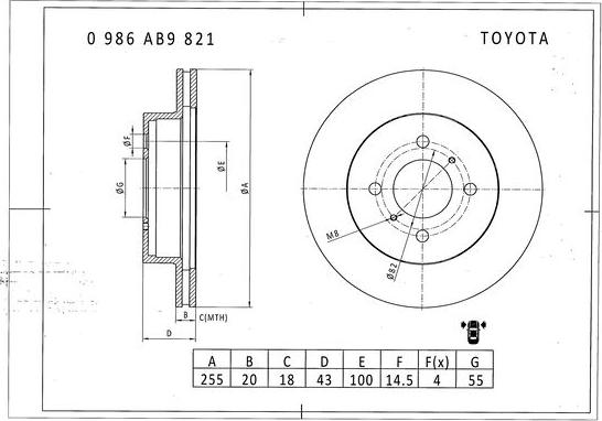 BOSCH 0 986 AB9 821 - Bremžu diski autodraugiem.lv