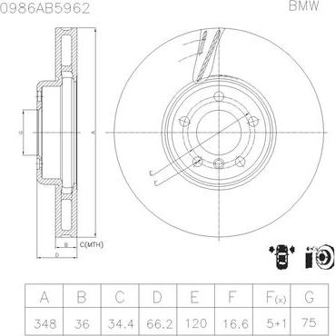 BOSCH 0 986 AB5 962 - Bremžu diski autodraugiem.lv