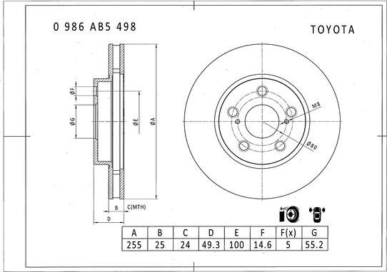 BOSCH 0 986 AB5 498 - Bremžu diski autodraugiem.lv