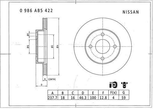 BOSCH 0 986 AB5 422 - Bremžu diski autodraugiem.lv