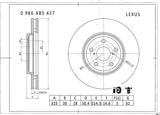 BOSCH 0 986 AB5 427 - Bremžu diski autodraugiem.lv