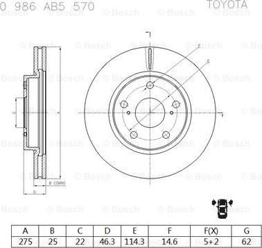 BOSCH 0 986 AB5 570 - Bremžu diski autodraugiem.lv