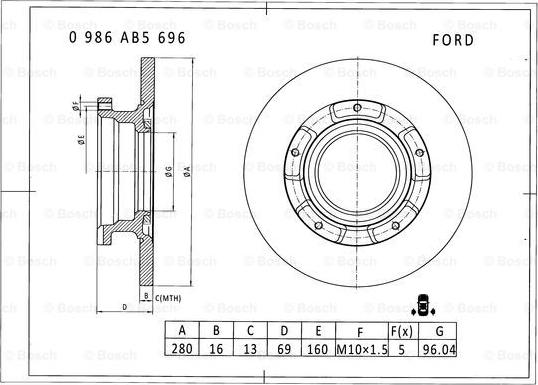 BOSCH 0 986 AB5 696 - Bremžu diski autodraugiem.lv