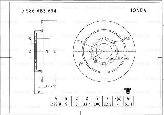 BOSCH 0 986 AB5 654 - Bremžu diski autodraugiem.lv