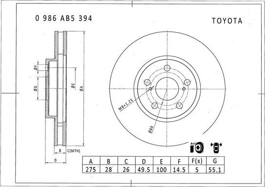 BOSCH 0 986 AB5 394 - Bremžu diski autodraugiem.lv