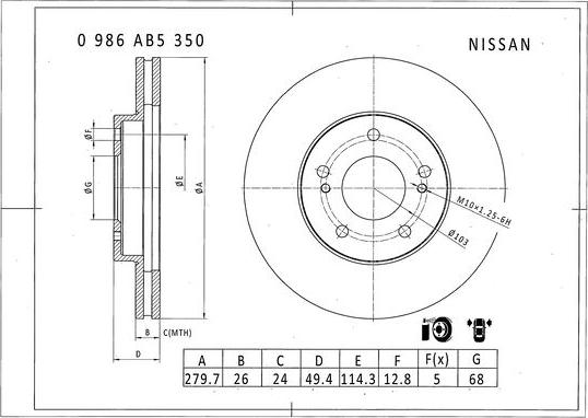 BOSCH 0 986 AB5 350 - Bremžu diski autodraugiem.lv