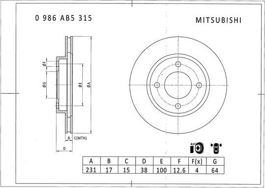 BOSCH 0 986 AB5 315 - Bremžu diski autodraugiem.lv