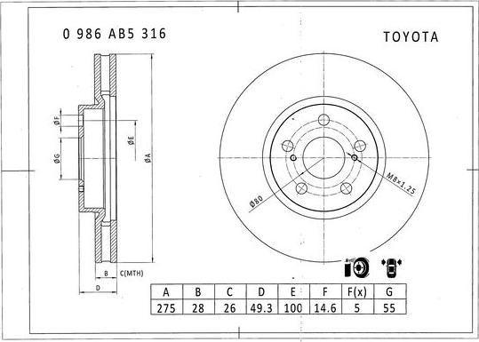 BOSCH 0 986 AB5 316 - Bremžu diski autodraugiem.lv