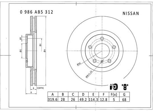 BOSCH 0 986 AB5 312 - Bremžu diski autodraugiem.lv