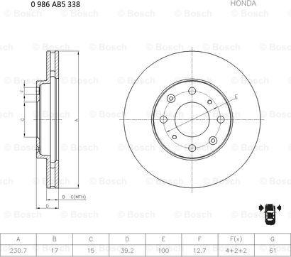 BOSCH 0 986 AB5 338 - Bremžu diski autodraugiem.lv