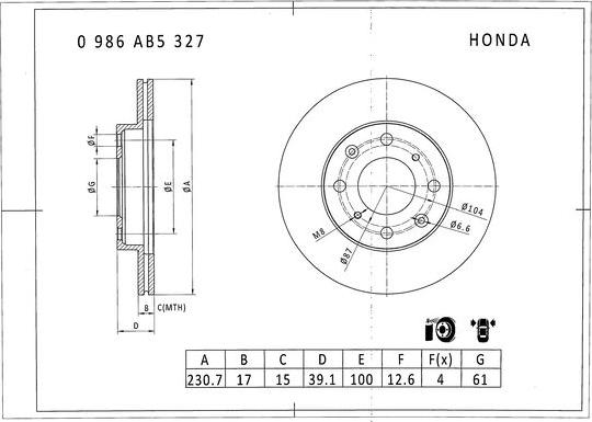 BOSCH 0 986 AB5 327 - Bremžu diski autodraugiem.lv