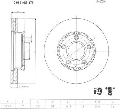 BOSCH 0 986 AB5 375 - Bremžu diski autodraugiem.lv