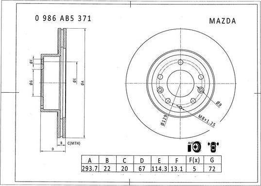 BOSCH 0 986 AB5 371 - Bremžu diski autodraugiem.lv