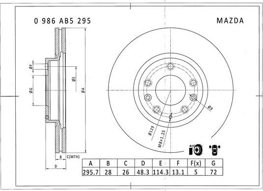 BOSCH 0 986 AB5 295 - Bremžu diski autodraugiem.lv