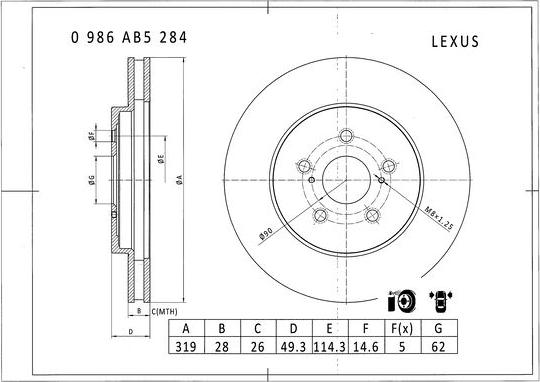 BOSCH 0 986 AB5 284 - Bremžu diski autodraugiem.lv