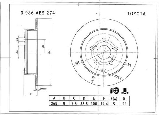 BOSCH 0 986 AB5 274 - Bremžu diski autodraugiem.lv