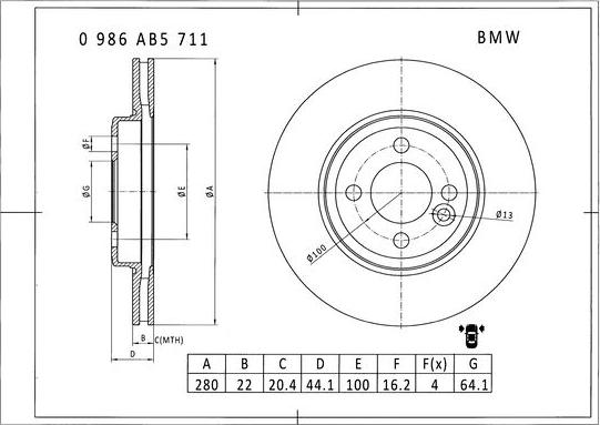 BOSCH 0 986 AB5 711 - Bremžu diski autodraugiem.lv