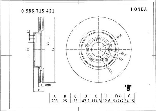 BOSCH 0 986 T15 421 - Bremžu diski autodraugiem.lv