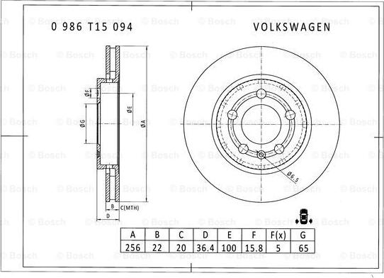 BOSCH 0 986 T15 094 - Bremžu diski autodraugiem.lv