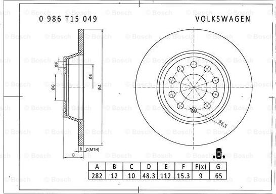 BOSCH 0 986 T15 049 - Bremžu diski autodraugiem.lv