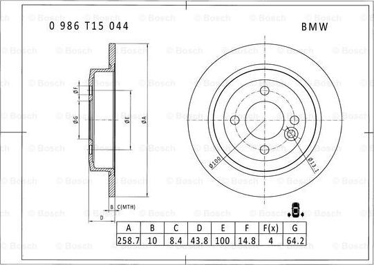 BOSCH 0 986 T15 044 - Bremžu diski autodraugiem.lv