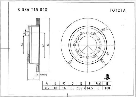 BOSCH 0 986 T15 048 - Bremžu diski autodraugiem.lv