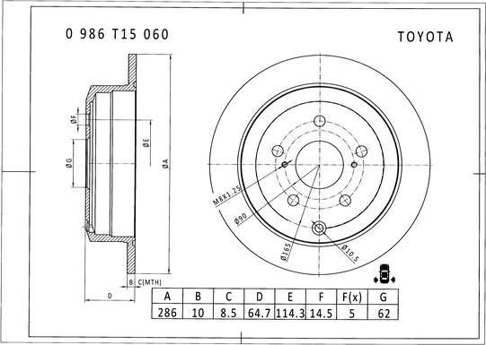 BOSCH 0 986 T15 060 - Bremžu diski autodraugiem.lv