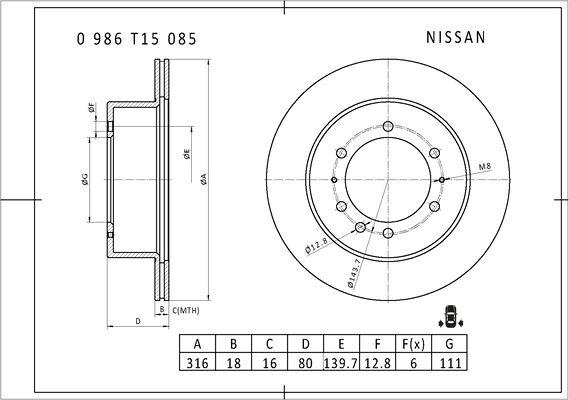 BOSCH 0 986 T15 085 - Bremžu diski autodraugiem.lv