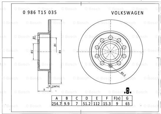 BOSCH 0 986 T15 035 - Bremžu diski autodraugiem.lv