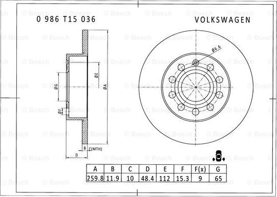 BOSCH 0 986 T15 036 - Bremžu diski autodraugiem.lv