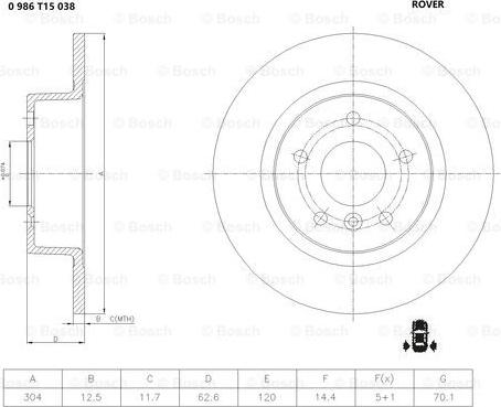 BOSCH 0 986 T15 038 - Bremžu diski autodraugiem.lv