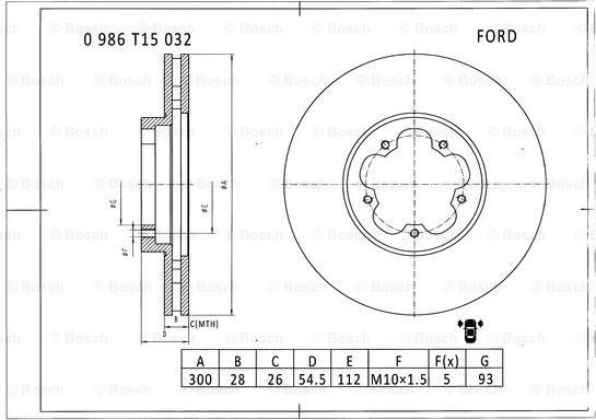 BOSCH 0 986 T15 032 - Bremžu diski autodraugiem.lv