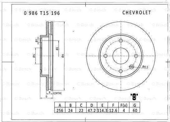 BOSCH 0 986 T15 196 - Bremžu diski autodraugiem.lv