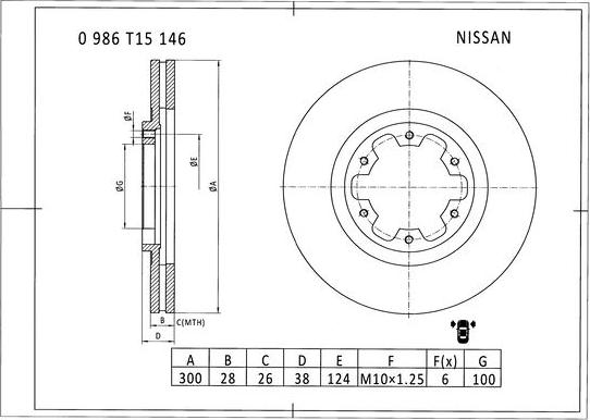 BOSCH 0 986 T15 146 - Bremžu diski autodraugiem.lv