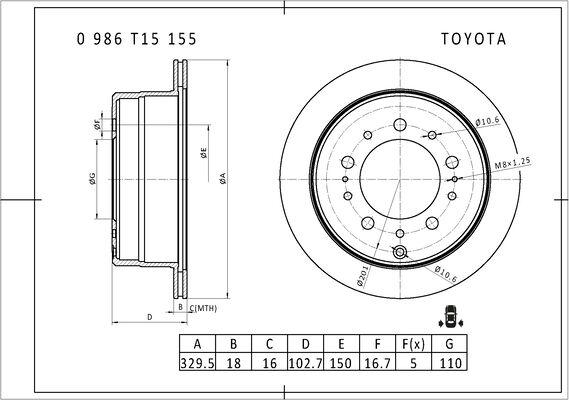 BOSCH 0 986 T15 155 - Bremžu diski autodraugiem.lv